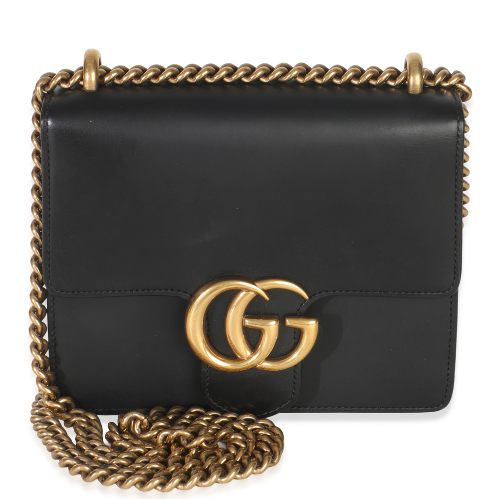 Gucci Black Smooth Calfskin Small GG Marmont Chain Bag